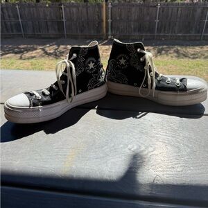 Converse Black High Top Sneakers with White Paisley Accents